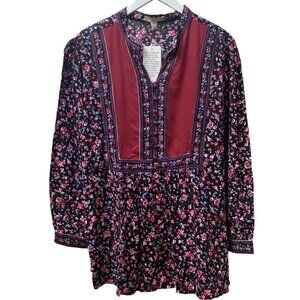 Woman Within Boho Blouse  Size 18/20 Tunic Top Black Wine Floral Rayon NWT Long